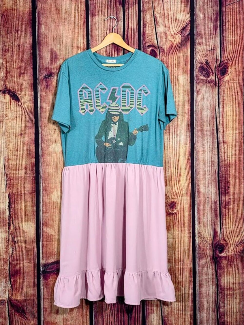 Upcycled AC/DC Who Made Who Lilac Tee Dress L XL